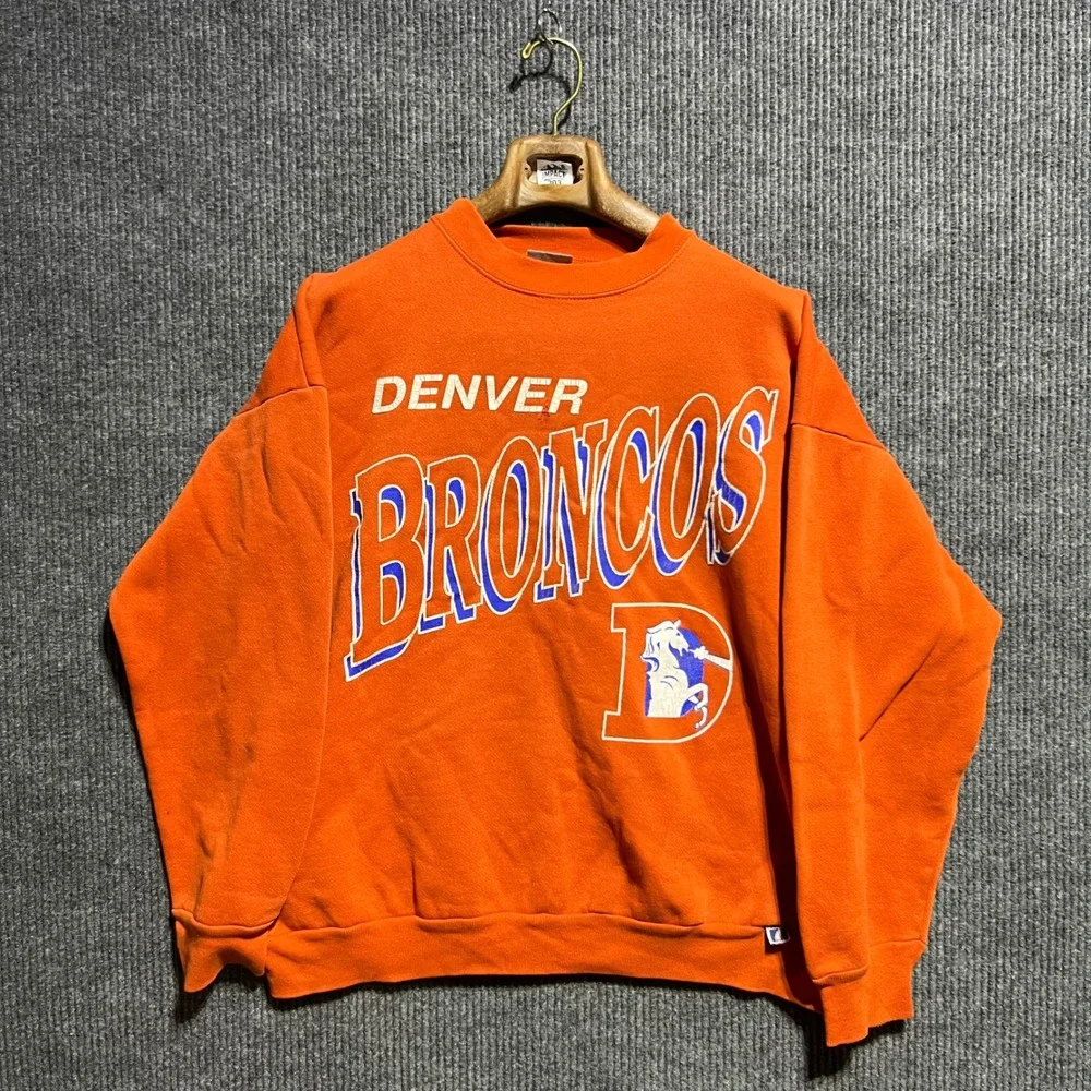 Vintage Logo 7 Denver Broncos Sweatshirt Mens XL Orange NFL Football Graphic 90s